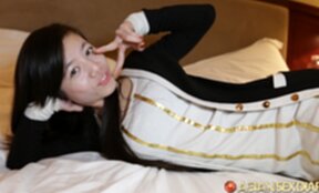 Ming B strips pantyhose and panties and gets fucked from behind